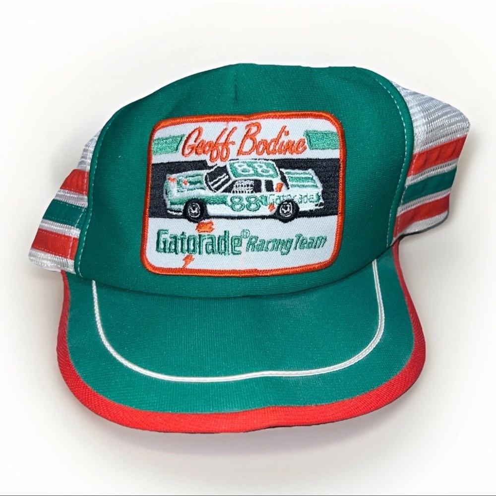 Vintage Gatorade Trucker Patch Hat Snapback 3 Stripe NASCAR Geoff Bodine 80s USA